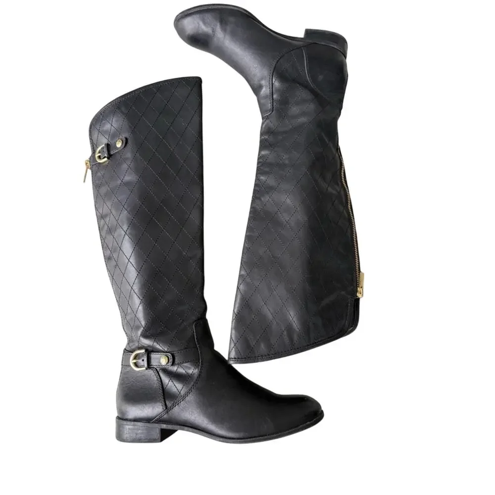 AK Anne Klein Klye quilted leather riding boots size 6